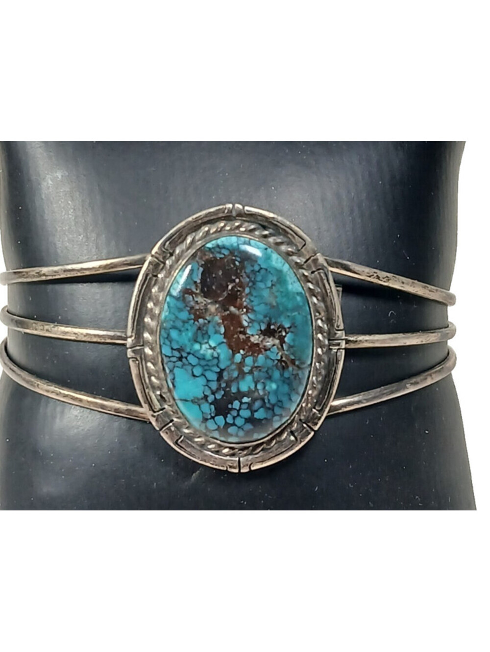 Navajo Herman Smith Bisbee Web Turquoise S. Silver Cuff Bracelet 19 grams NICE